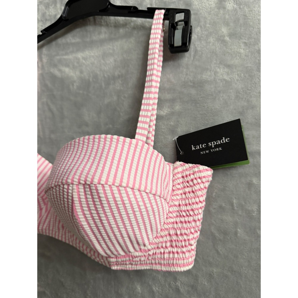 Kate Spade Pink White Seersucker Stripe Underwire Balconette Bikini Top Sz XL - Picture 6 of 9